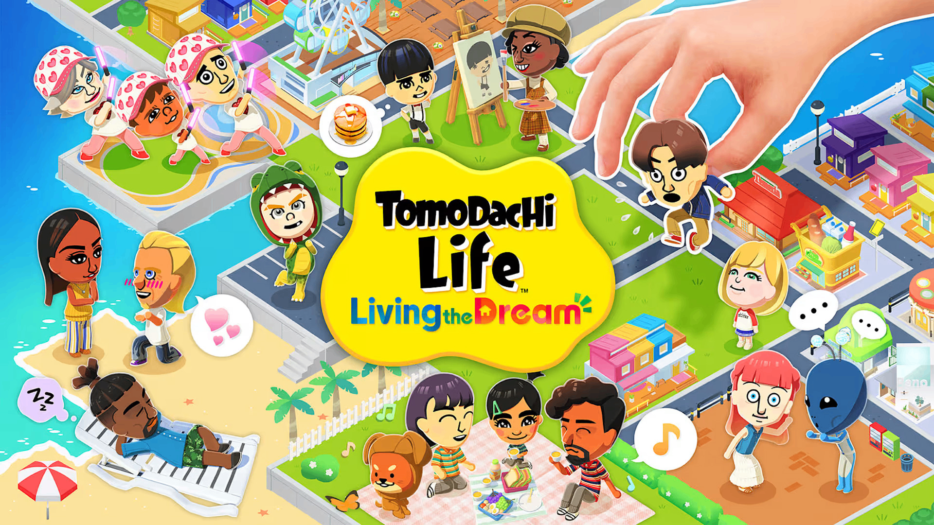 Tomodachi Life island full of Mii characters